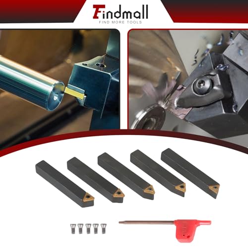 findmall 5Pcs 3/8 Inch Indexable Carbide Lathe Turning Tool Holder Metal Lathe Tools Inserts Bits with TCMT110204 Carbide Inserts - size: 5Pcs 3/8"