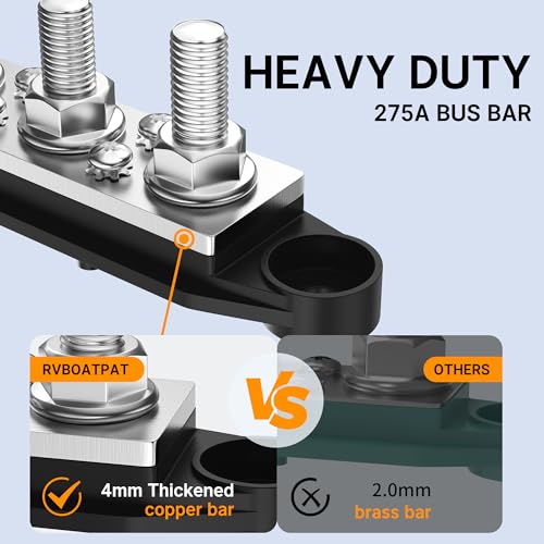RVBOATPAT Upgrade 275A 12V Bus Bar Battery Power Distribution Block Car Audio 12 Volt DC Busbar 4 x 3/8" Posts 6 x #8 Screws for Marine Automotive RV and Solar Wiring - style: 275A 4 x 3/8" (M10) Studs and 6 x #8 Screws