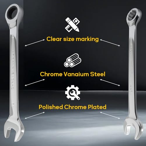 19mm Ratcheting Wrench 2 Pcs 72-Tooth 12-Point Chrome Plated - size: 19mm