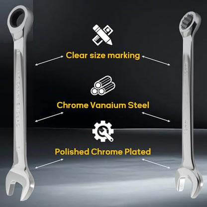19mm Ratcheting Wrench 2 Pcs 72-Tooth 12-Point Chrome Plated - size: 19mm