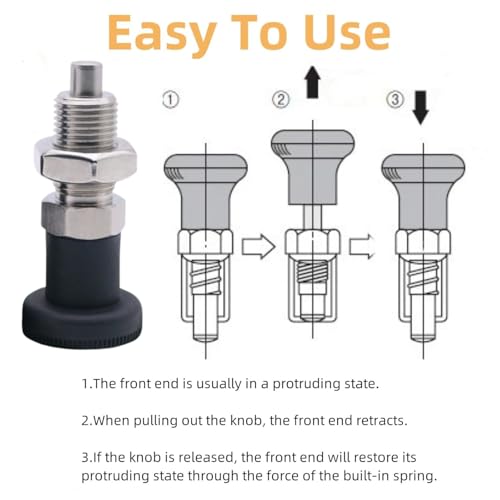 Push Fit Ball Nose Spring Plunger, Stainless Steel Retractable Spring Plunger Return Knob Plunger Spring Loaded Plunger Spring Plunger Pin Non Lock Out Indexing Plunger Pull Knob Spring Pin (M10) - size: M10