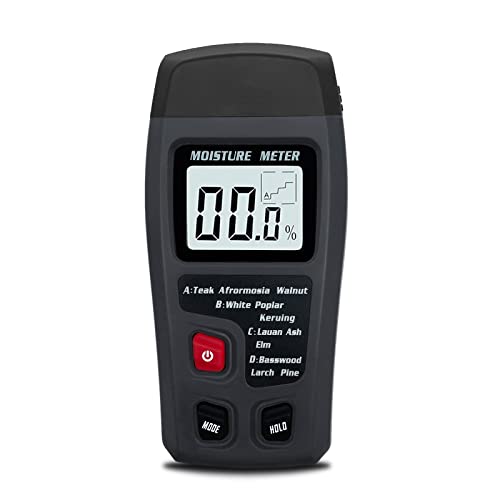 Digital Wood Moisture Meter Wood Humidity Tester Hygrometer Timber Damp Detector Large LCD Display (Grey) - color: Grey