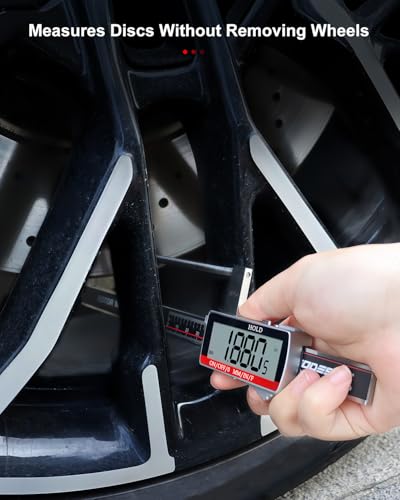 Brake Rotor Gauge, Rechargeable Digital Caliper 3.25-Inch ±0.03mm Accuracy, Stainless Steel Body, Large LCD Display with Hold, mm/inch/F Units, IP54, Measures Discs Without Removing Wheels - size: 3.25"-USB‑C