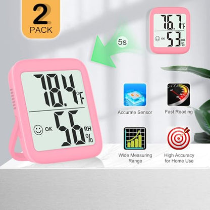 Antonki 2 Pack Room Thermometer Indoor Hygrometer - color: 2 Pcs* Pink