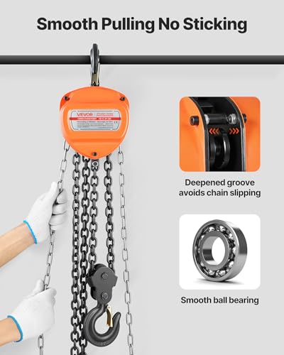 VEVOR Hand Chain Hoist, 3 Ton 6600 lbs Capacity, Manual Chain Block with Upgrade G80 Galvanized Chain, 10 ft Lifting Height, Heavy Duty Pulley Hoist for Garage Warehouse Automotive Machinery, Orange - size: 3T 10FT
