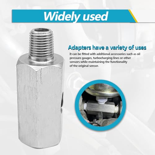 Stainless Steel Oil Pressure Sensor Adapter, With 1/8 NPT tee Oil Pressure Gauge Fitting Turbo Supply Feed line Connector for Turbo Supply Feed Line/Oil Pressure Gauge