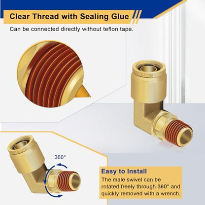 2PCS Brass Air Brake Push Connect Fittings 1/2" OD x 1/4" NPT Elbow - size: 1/2" Tube OD x 1/4" NPT - 2 PCS