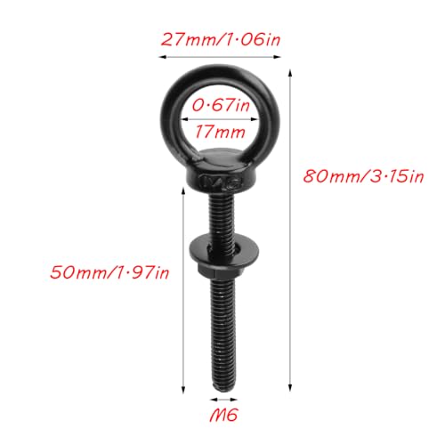 Antrader Stainless Steel Eye Bolts with Nut & Washer,M6 x 2" Threaded,10pcs - size: M6 x 50mm