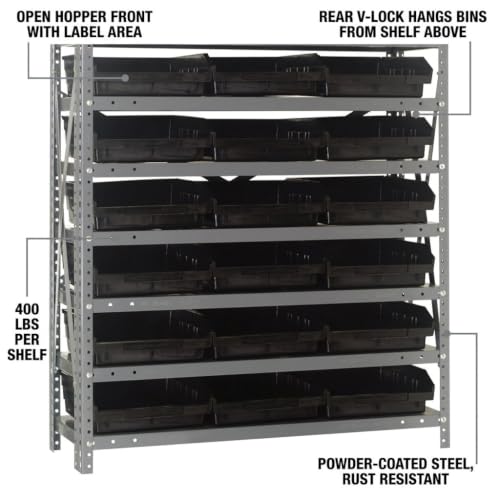 Quantum Storage Systems 1239-109BK Steel Shelving Unit with 4" Shelf Bins, 12" D x 36" W x 39" H, Black - size: 39" H x 36" W x 12" D, style: 12" L x 12" W x 4" H 18 Economy Black Bins