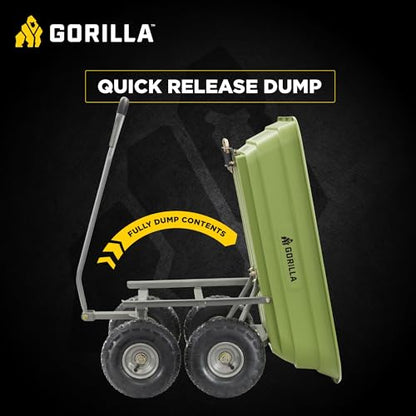 Gorilla Carts 600-Pound Capacity Heavy Duty Poly Yard Garden Steel Quick Dump Utility Wheelbarrow Wagon Cart with Straight Pull Handle, Green, Model GOR4G-COM - size: 4-Cubic Feet, style: Pneumatic-Green