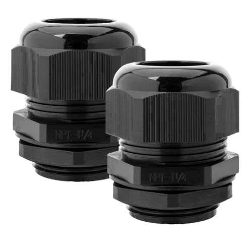 2PCS 1-1/4'' NPT Cable Gland Waterproof Adjustable 18.5-25mm/0.73-0.98inch Nylon Cable Glands Joints with Gaskets (1-1/4", 2PCS) - size: 1-1/4'' NPT 2pcs