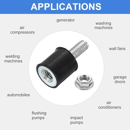 uxcell M4 Rubber Mounts, 1Pcs 10x10mm(DxH) Rubber Cylindrical Anti Vibration Isolator Shock Absorber with Lock Nut for Car Bobbin Generator Air Compressors - size: M4x10mm, 10x10mm Rubber