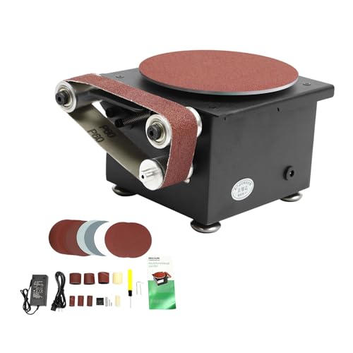 6-Inch Mini Disc Sander, 7 Speed Adjustable Bench Belt Sander Grinder, Electric Tabletop Belt Sanders for Metal Wood Knife Steel Iron Plastic Working, 100W 110V
