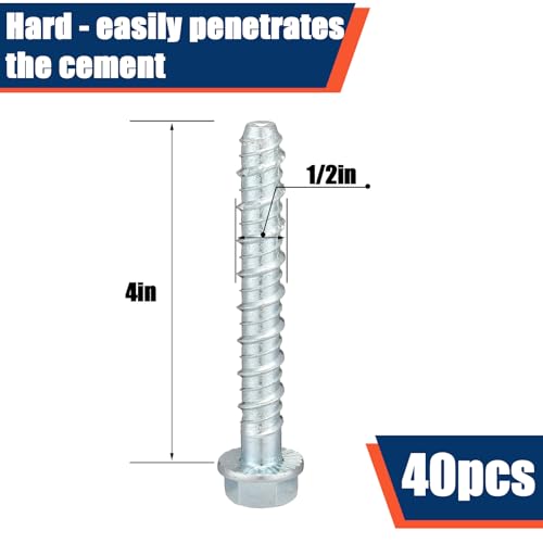 Tandefio 40 Pack 1/2 x 4 Concrete Anchors and Screw Kits Galvanized - size: 1/2" X 4"