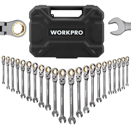 WORKPRO 22-Piece Ratcheting Wrench Set, Flex-Head & Nickel Plating - style: Flex-head & Nickel Plating