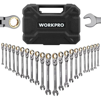 WORKPRO 22-Piece Ratcheting Wrench Set, Flex-Head & Nickel Plating - style: Flex-head & Nickel Plating