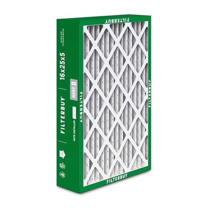 Filterbuy 16x25x5 Air Filter MERV 8 Dust & Allergy Defense (2-Pack) - size: 16x25x5 (Actual: 15.75 x 24.75 x 4.38)