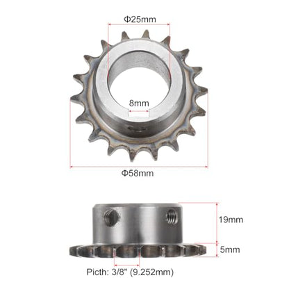 uxcell ISO/DIN 06B-1 Roller Chain Sprocket B Type 25mm Bore, 3/8" Pitch