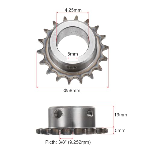 uxcell ISO/DIN 06B-1 Roller Chain Sprocket B Type 25mm Bore, 3/8" Pitch