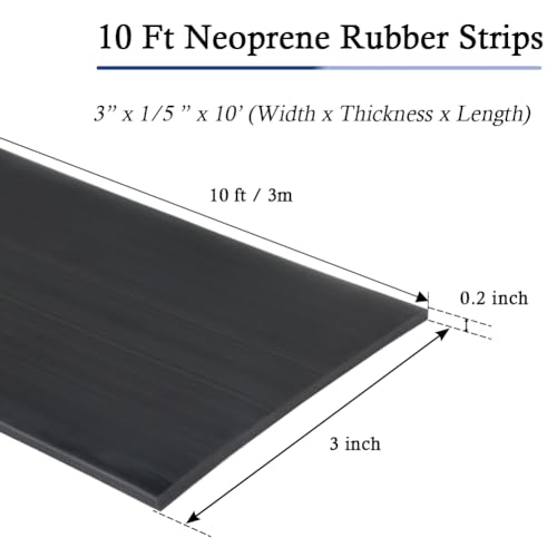 LSGCQ Neoprene Rubber Strips with Adhesive Backing Rubber Sheets - size: 3” Wide x 1/5" Thick x 10' Long