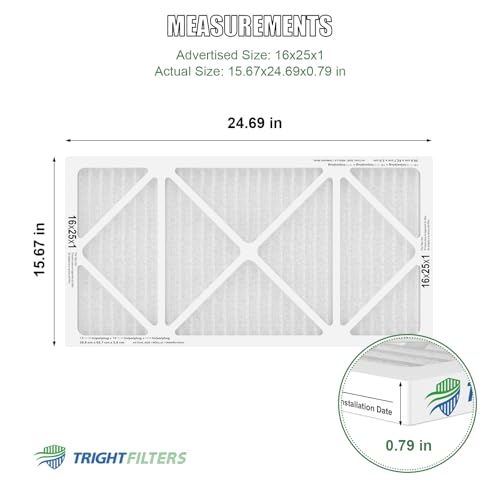 TRIGHTFILTERS 16x25x1 Air Filter 6 Pack, Durable MERV 8 Pleated Home HVAC AC Furnace Filters, Lightweight Compact Air Conditioner Filter Replacement - size: 16x25x1-6pack
