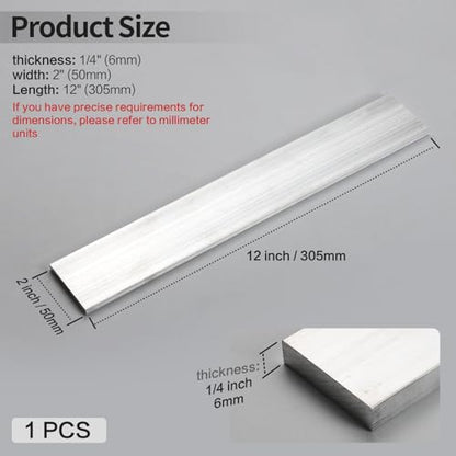 1 Pcs 1/4" x 2" 6061 Square Aluminum Flat BAR,12" Long, 6mm X 50mm X 305mm Aluminum Flat Plate, T6511 Solid New Mill Stock - size: 1/4x2x12"