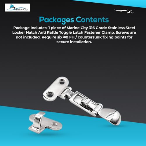 Marine City Locker Hatch Anti-Rattle Toggle Latch – 316 Stainless Steel, Corrosion-Resistant, Durable Fastener for Boats, Yachts, RVs, and Kayaks (Pack of 1)