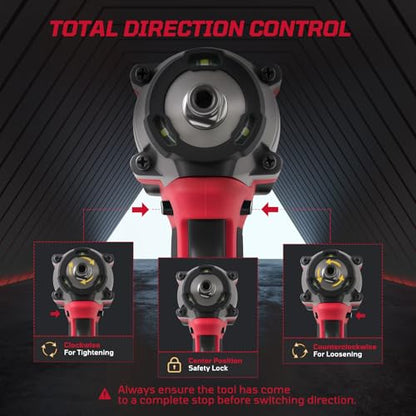 Cordless Impact Wrench1/2 Inch, 600N. M/450Ft-lbs Power Impact Gun Kit - color: Red-600n.m/450ft-lbs