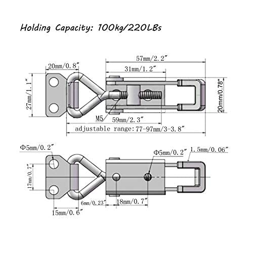 CUKAYO 4pcs Toggle Latch Clamp, 304 Stainless Steel Pull Hasp Latches, Quick Release Hand Tool Toggle Clamp for Smoker Lid Jig,Case Trunk,220Lbs Holding Capacity