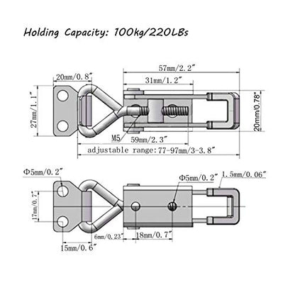 CUKAYO 4pcs Toggle Latch Clamp, 304 Stainless Steel Pull Hasp Latches, Quick Release Hand Tool Toggle Clamp for Smoker Lid Jig,Case Trunk,220Lbs Holding Capacity