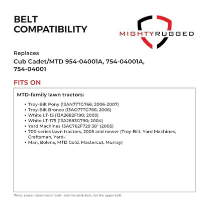 MightyRugged 954-04001A Lower Transmission Belt for MTD Troy-Bilt Pony - size: 68.9 in x 0.656 in