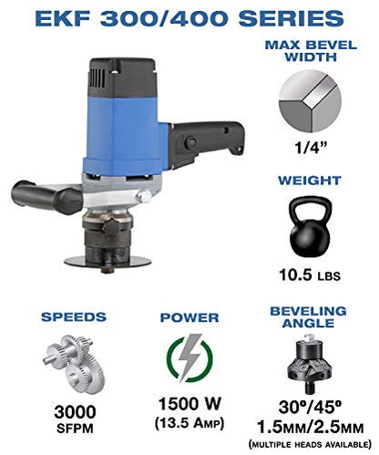 CS Unitec | EKF 300.3 | Portable Hand-Held Beveling and Chamfering Machine for Metal. 30 Degree Weld Seams and Chamfer from 0-1/4", 13.5 Amp, 110V - Made in Germany - style: 30° Beveler - EKF 300.3