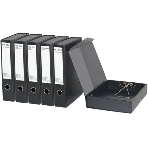6 Pack Foldable Plastic Box Files A4 with Metal Clip（Black） - color: black, size: with clip