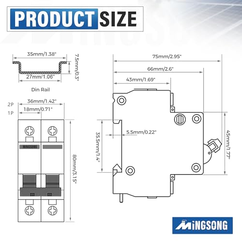 DC Solar Panels Disconnect Switch 40 Amp Solar Shut Off Switch 12V-400V 2 Poles Small Miniature Circuit Breaker for PV Homes, AC 110V DIN Rail MCB - style: 40A