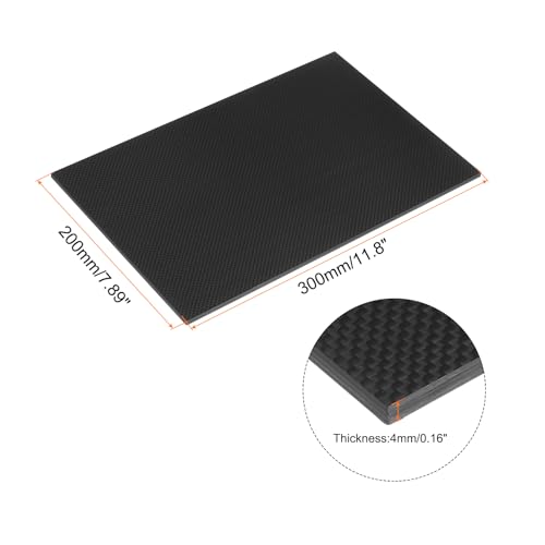 MECCANIXITY 1 Pcs Carbon Fiber Sheet 300×200×4mm Glossy Surface Pultruded Flat Carbon Fiber Board Plate Plain Weave Panel Sheet for Kites RC Airplane - size: 300×200×4mm, style: Glossy