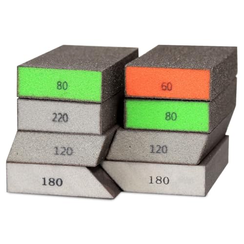 BOSHCRAFT 8 Pcs Sanding Sponge Set, 80/120/180/220 Grit 2 Pcs Each, Washable & Reusable Sanding Block for Wood Drywall Metal, Single & Dual Angle, 2-3/4" x 5" - size: 8 Pack