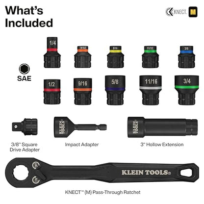 Klein Tools 65400 KNECT 15-Piece Pass Through Socket Set, SAE Impact Set with MODbox Case, Sockets, Bits, Accessories and 3/8-Inch Drive Adapter - style: 15-Piece