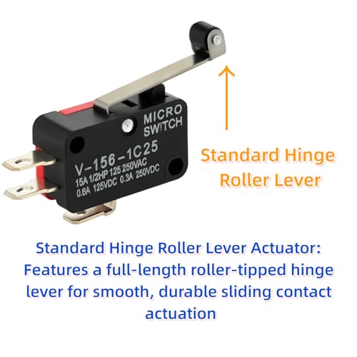 12 Pcs Micro Limit Switch with Hinge Roller Lever SPDT 1NO 1NC Microswitch V-156-1C25 - size: Hinge Roller Lever (V-156-1C25)