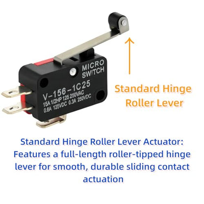 12 Pcs Micro Limit Switch with Hinge Roller Lever SPDT 1NO 1NC Microswitch V-156-1C25 - size: Hinge Roller Lever (V-156-1C25)