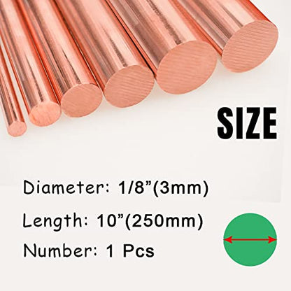 1Pcs Pure Copper Round Rod 1/8"(3mm) Dia 9.84" Length Bare Copper Cu Metal Rod for Metal Craft Hobbies - size: 1/8" Dia, style: 10"Length