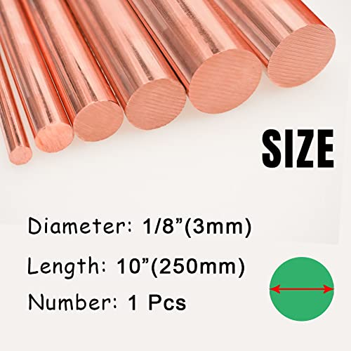 1Pcs Pure Copper Round Rod 1/8"(3mm) Dia 9.84" Length Bare Copper Cu Metal Rod for Metal Craft Hobbies - size: 1/8" Dia, style: 10"Length