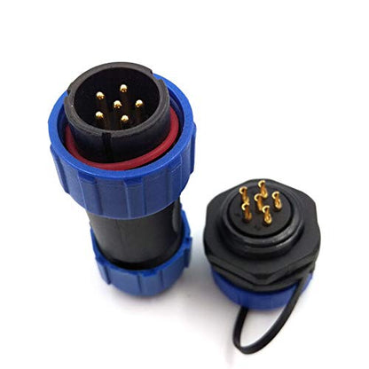 SP21 2Pin-12Pin Panel Mount Waterproof Connector Cable Glands Cap IP67,Bulkhead Connector Plug and Socket (6Pin) - size: 6Pin