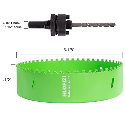 6-1/8 Inch Carbide Grit Hole Saw for 6 Inch Recessed Lights, Cutting Through Stucco, Ceiling Old Plaster, Drywall, Cement Board with 1-1/2" Depth, Up to 3X Longer Life