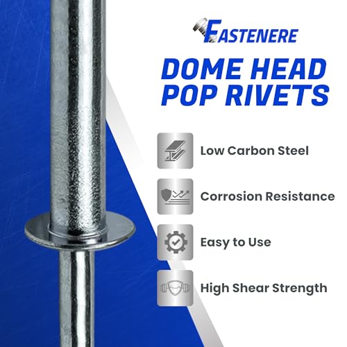 Fastenere Pop Rivets 3/16" x 1-3/8" (25 pcs) Aluminum Body Steel Mandrel - Heavy Duty, Open-End, Low Carbon, Dome Head Blind Rivets, Corrosion Resistant & High Shear Strength, 6-22 Gap 1.250" - 1.375" - size: 3/16" x 1-3/8" (6-22) (25 Pack)