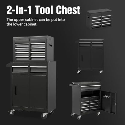 5-Drawer Rolling Tool Chest with Detachable Top Toolbox - color: Black, style: 5 drawer-detachable