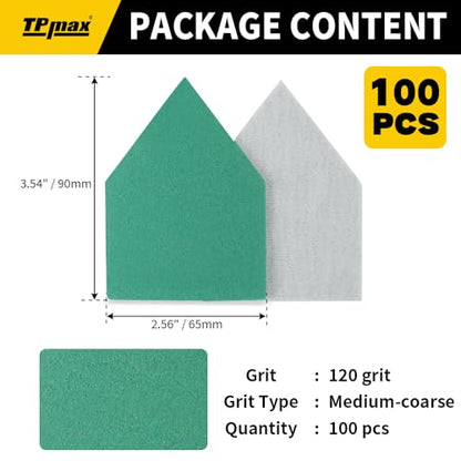 TPmax 100 Pack 90x65mm Detail Sander Sandpaper 120 Grit Compatible with Milwaukee M12 Heavy Duty Hook & Loop Anti Clogging Polyester Film Sheets - size: 120 Grit