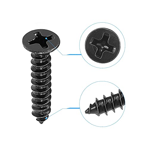 uxcell M3.5 x 18mm Wood Screws Phillips Flat Head Carbon Steel Self Tapping Screws Black 200pcs - size: M3.5 x 18mm