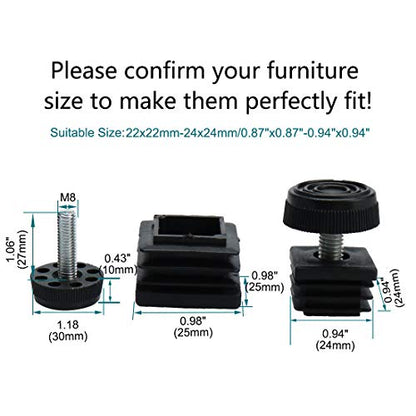 uxcell Leveling Feet 25 x 25mm Square Insert Furniture Adjustable Leveler 4 Sets