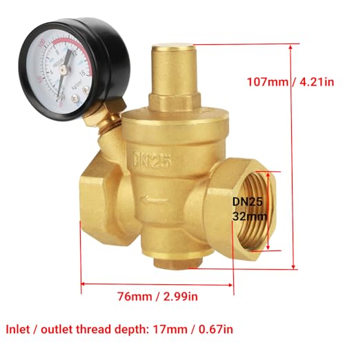 LiebeWH Water Pressure Regulator 1 Inch Brass Pressure Reducing Valve Adjustable for RV Household Systems