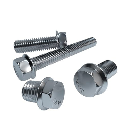Flange Hex Bolts, ROARADE 304 Stainless Steel 18-8, Serrated Flange Head, Hex Head Screws, SAE & Metric Coarse Thread (3/8"-16, Thread Length 3/4”) 6pcs - size: Thread length 3/4”